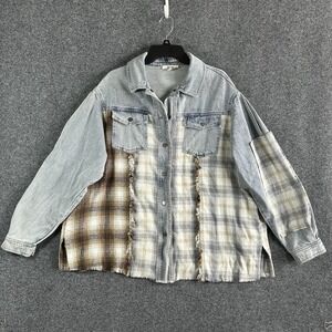 Women's Denim & Flannel Shirt Jacket Size MEDIUM (Oversized 2XL?)
